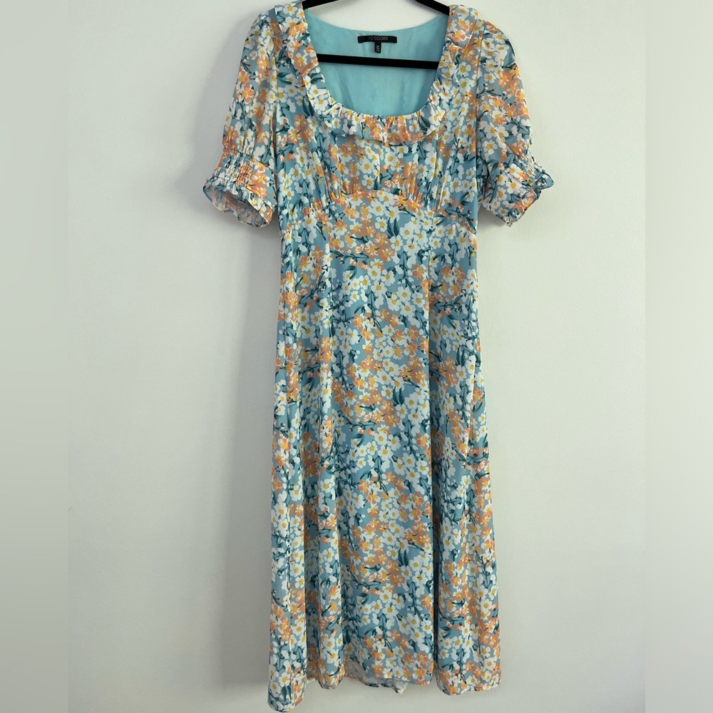 19 Cooper Floral Puff Sleeve Sweetheart Neck Midi Dress